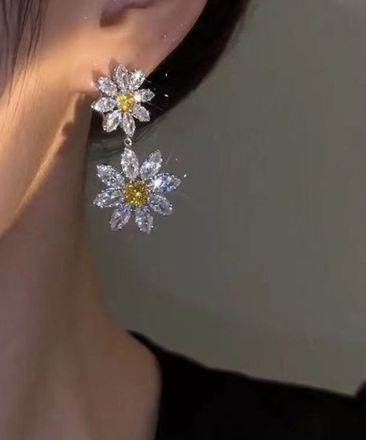 Edle Sonnenblumen-Ohrhänger mit Zirkonia in Gelbgold