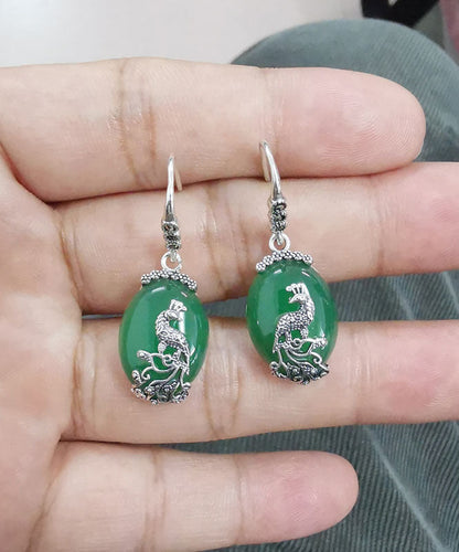 Edle Ohrhänger mit Pfauenmotiv und eingelegtem Chalcedon aus Sterlingsilber