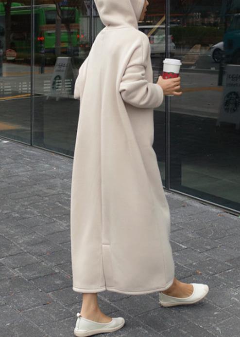 Classy beige cotton clothes For Women hooded Batwing Sleeve Maxi Dresses - SooLinen