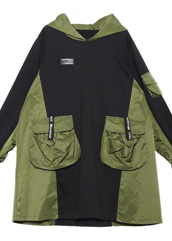 Classy black Cotton Tunics big pockets short patchwork Dresses - SooLinen