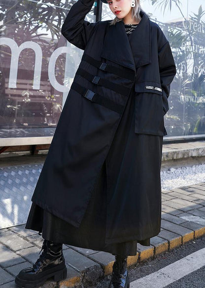 Classy black Fashion coats women blouses Work Outfits asymmetric pockets outwear - SooLinen