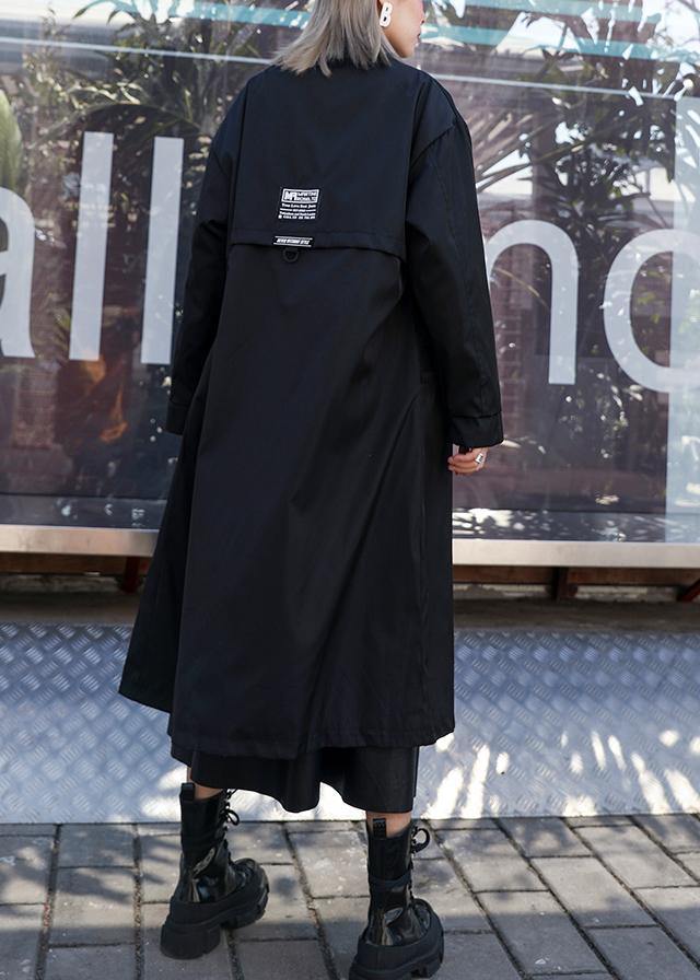 Classy black Fashion coats women blouses Work Outfits asymmetric pockets outwear - SooLinen