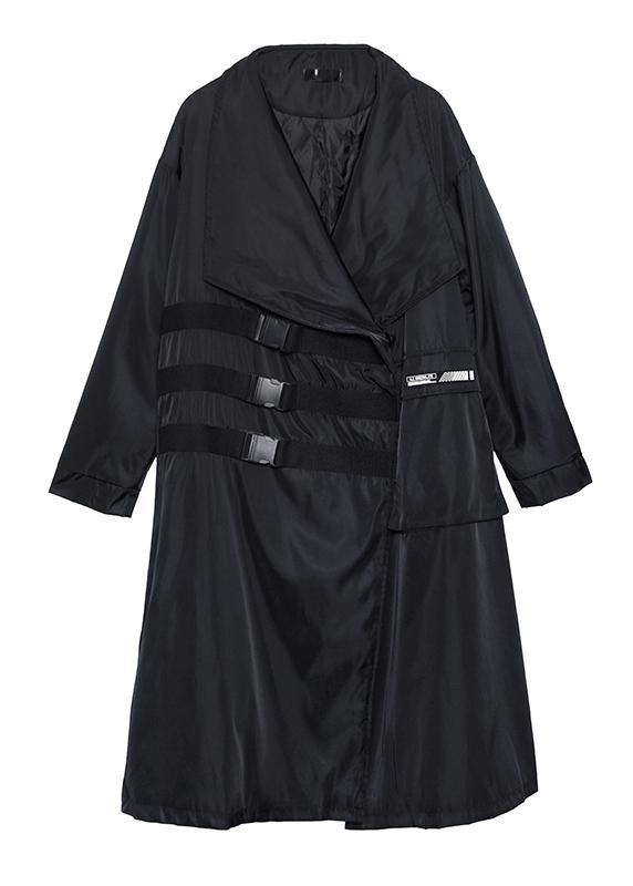 Classy black Fashion coats women blouses Work Outfits asymmetric pockets outwear - SooLinen