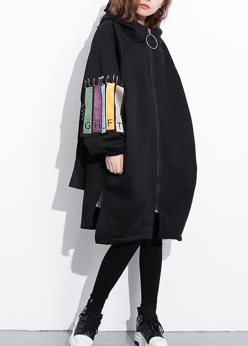 Classy black Fine Coats Women Work Outfits hooded thick Three-dimensional decoration outwears - SooLinen