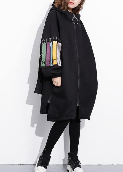 Classy black Fine Coats Women Work Outfits hooded thick Three-dimensional decoration outwears - SooLinen