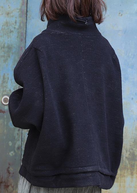 Classy black Fine maxi coat pattern zippered high neck coat - SooLinen