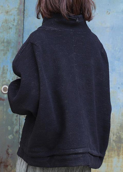 Classy black Fine maxi coat pattern zippered high neck coat - SooLinen