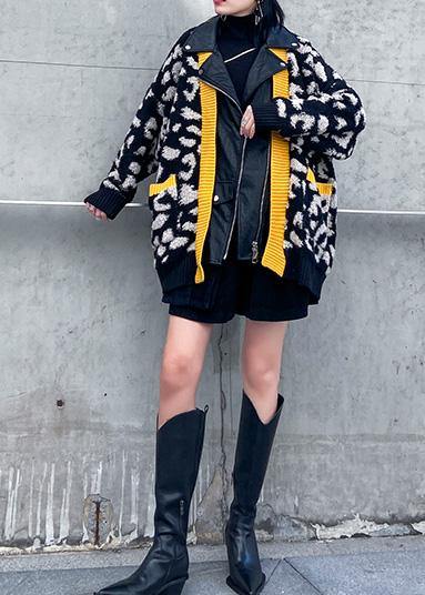 Classy black Fine tunics for women Fabrics zippered patchwork outwears - SooLinen