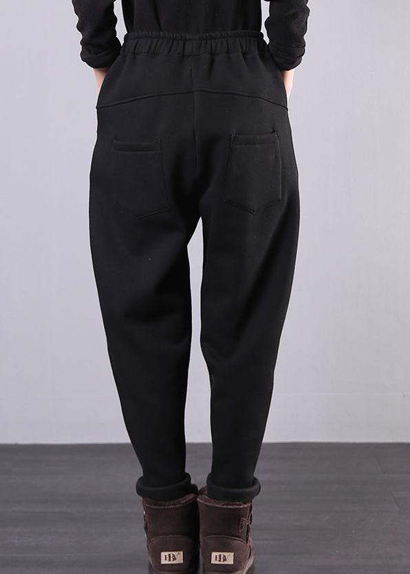 Classy black casual elastic waist pockets harem pants Photography wild pants - SooLinen