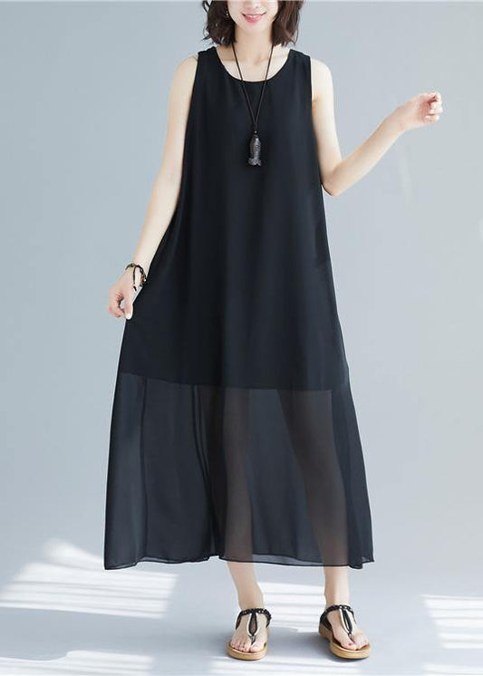 Classy black cotton Long Shirts sleeveless cotton summer Dress - SooLinen