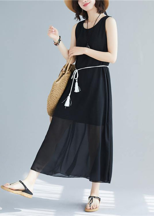 Classy black cotton Long Shirts sleeveless cotton summer Dress - SooLinen
