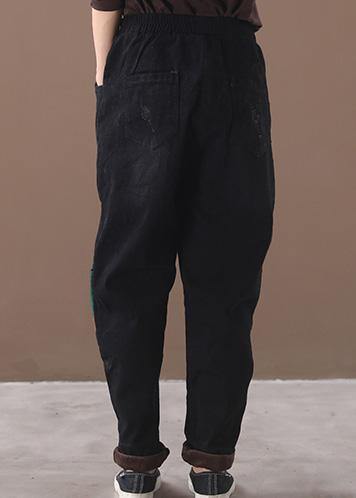 Classy black pant plus size elastic waist patch Sewing wild pants - SooLinen