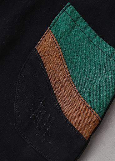 Classy black pant plus size elastic waist patch Sewing wild pants - SooLinen