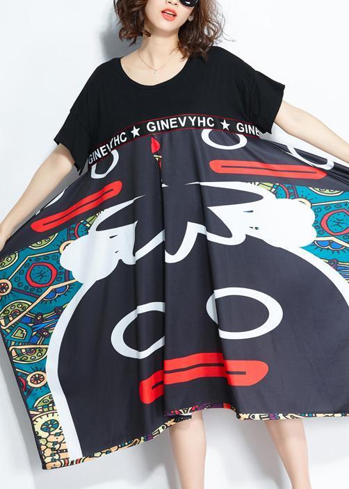 Edle schwarze Printkleidung Drops Design Patchwork asymmetrische Roben Sommerkleid