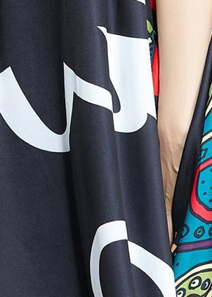 Edle schwarze Printkleidung Drops Design Patchwork asymmetrische Roben Sommerkleid