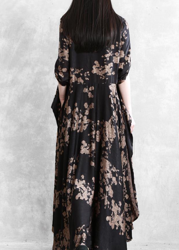 Classy black print dress o neck false two pieces Maxi Dress - SooLinen