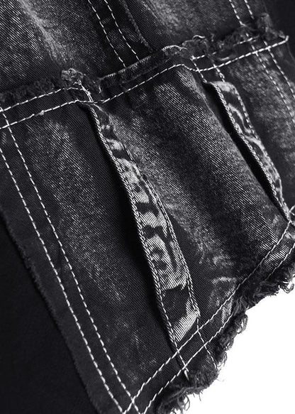 Classy black stand collar zippered cotton dress asymmetric Maxi fall Dresses - SooLinen