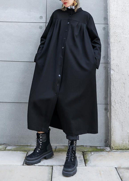 Classy black fine outfit Work Outfits stand collar Button fall coat - SooLinen