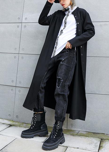 Classy black fine outfit Work Outfits stand collar Button fall coat - SooLinen