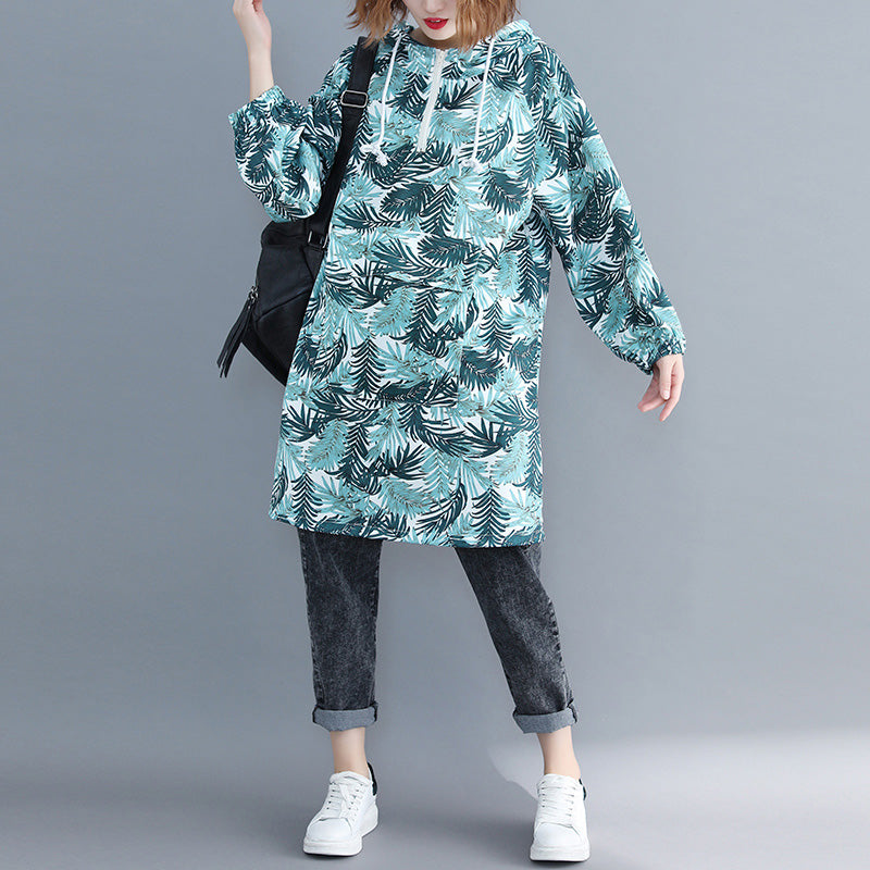 Edles blaues Baumwoll-Tunikakleid, pakistanische Modeideen, Kleider mit Kapuze und Kunstdruck