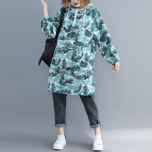 Edles blaues Baumwoll-Tunikakleid, pakistanische Modeideen, Kleider mit Kapuze und Kunstdruck