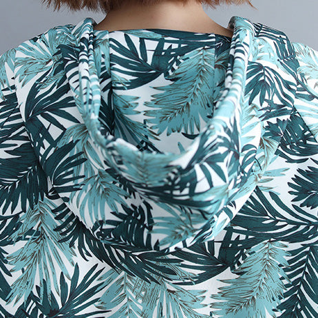 Edles blaues Baumwoll-Tunikakleid, pakistanische Modeideen, Kleider mit Kapuze und Kunstdruck