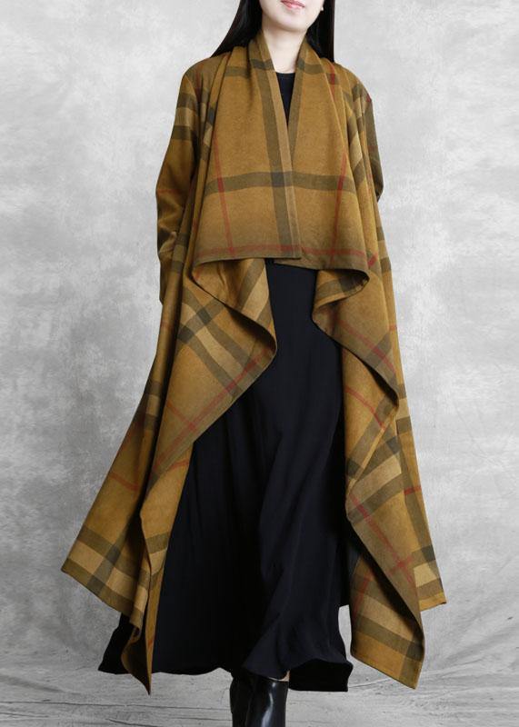 Classy chocolate plaid fine tunic coat Tunic pockets outwears - SooLinen