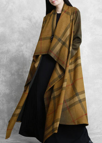 Classy chocolate plaid fine tunic coat Tunic pockets outwears - SooLinen