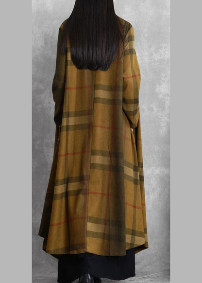 Classy chocolate plaid fine tunic coat Tunic pockets outwears - SooLinen