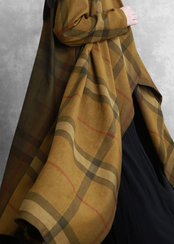 Classy chocolate plaid fine tunic coat Tunic pockets outwears - SooLinen