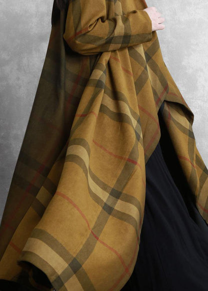 Classy chocolate plaid fine tunic coat Tunic pockets outwears - SooLinen