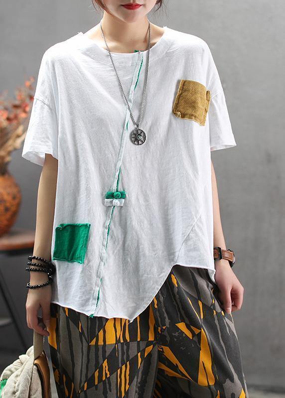 Classy cotton clothes Boho Round Neck Loose Casual Irregular Blouse - SooLinen