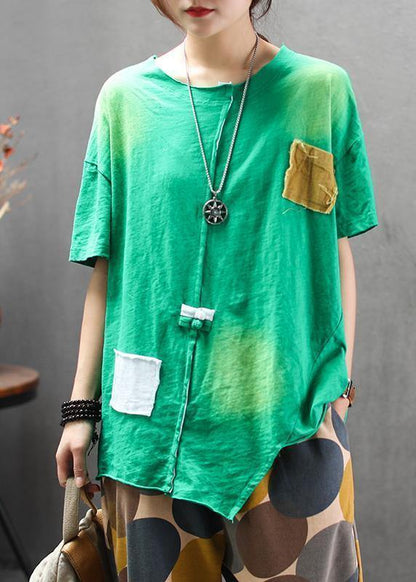 Classy cotton clothes Boho Round Neck Loose Casual Irregular Blouse - SooLinen