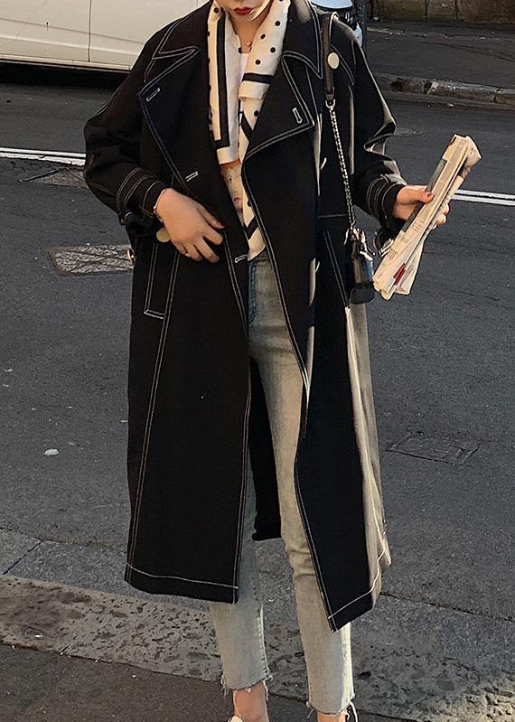 Classy double breast Plus Size winter box coat black Knee coat - SooLinen