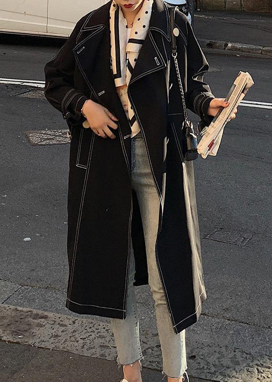 Classy double breast Plus Size winter box coat black Knee coat - SooLinen