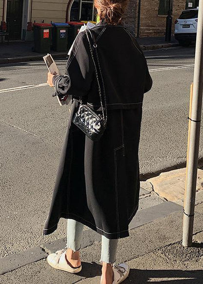 Classy double breast Plus Size winter box coat black Knee coat - SooLinen