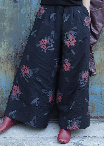 Classy elastic waist shorts plus size clothing black prints Fashion Ideas wide leg Jeans - SooLinen