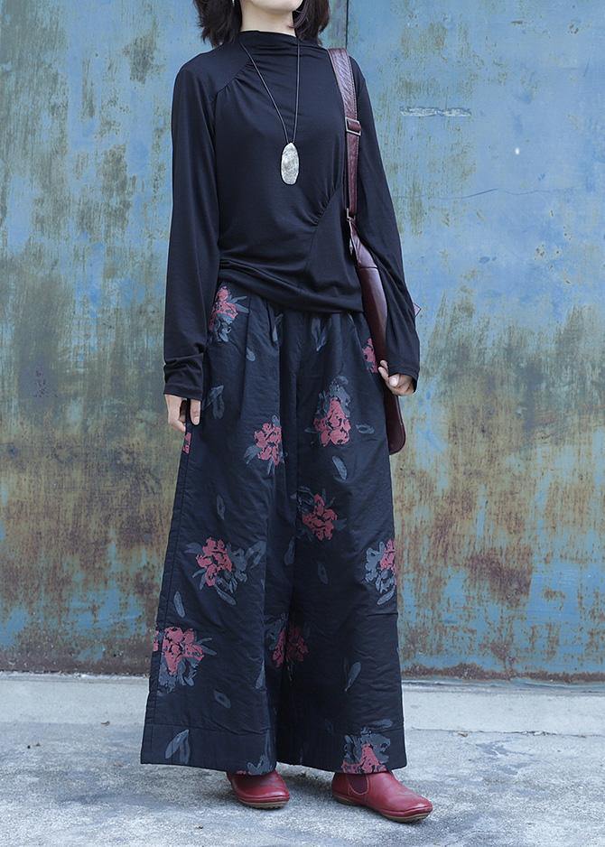 Classy elastic waist shorts plus size clothing black prints Fashion Ideas wide leg Jeans - SooLinen