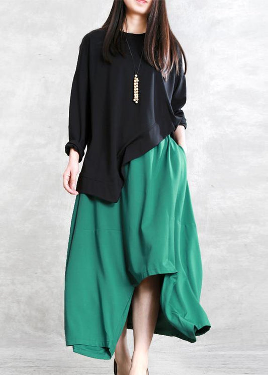 Classy green Fashion Ideas elastic waist asymmetric pants - SooLinen