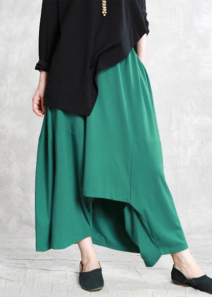 Classy green Fashion Ideas elastic waist asymmetric pants - SooLinen