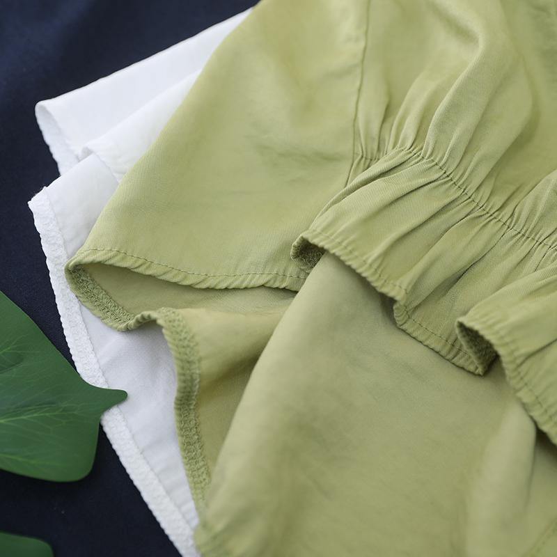 Classy green cotton Blouse o neck patchwork Art shirts - SooLinen