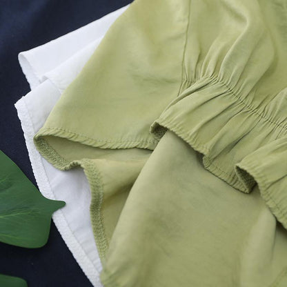 Classy green cotton Blouse o neck patchwork Art shirts - SooLinen