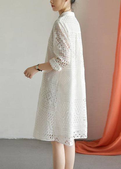 Classy hollow out blended quilting dresses Inspiration white patchwork Dress fall - SooLinen