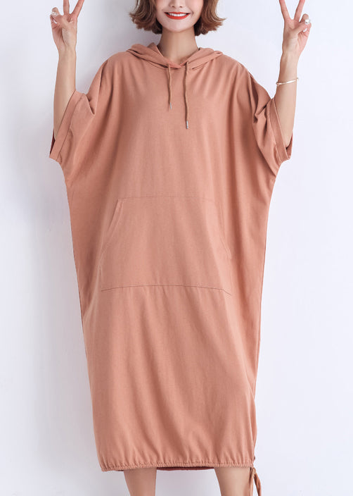Classy hooded half sleeve cotton tunic top Casual Catwalk nude red Plus Size Dresses Summer