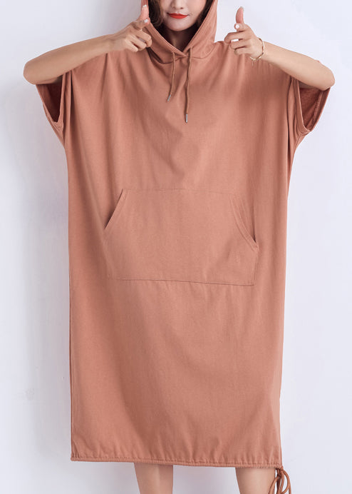 Classy hooded half sleeve cotton tunic top Casual Catwalk nude red Plus Size Dresses Summer