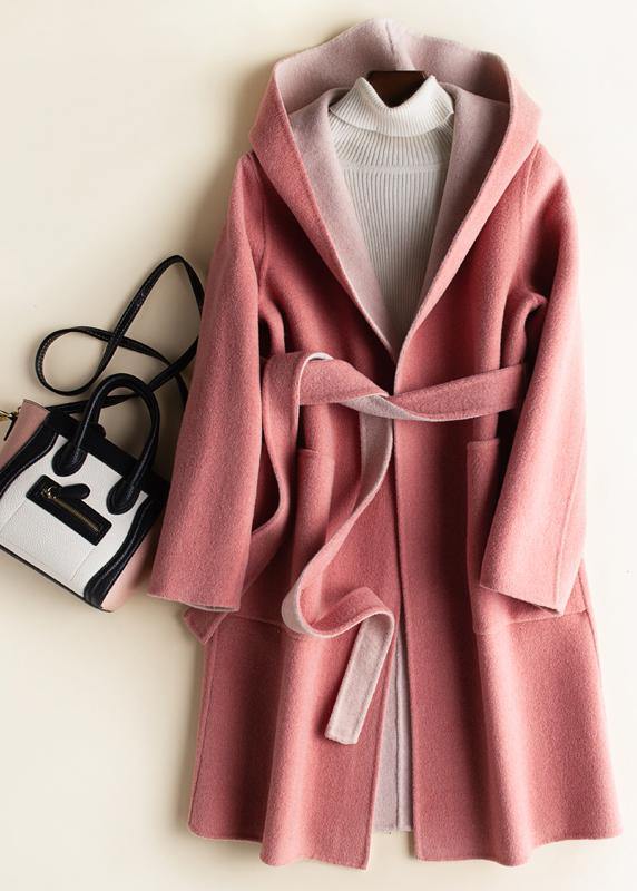 Classy hooded pockets fine fall clothes red oversized outwears - SooLinen