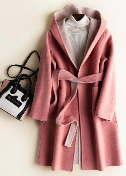 Classy hooded pockets fine fall clothes red oversized outwears - SooLinen