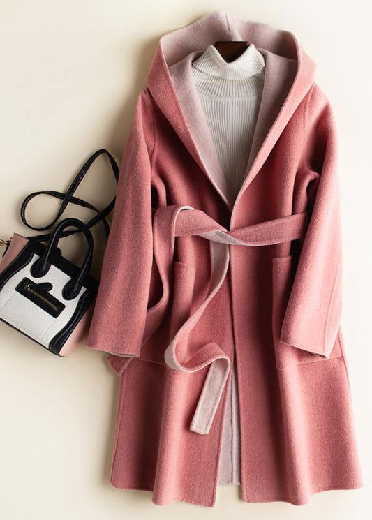 Classy hooded pockets fine fall clothes red oversized outwears - SooLinen