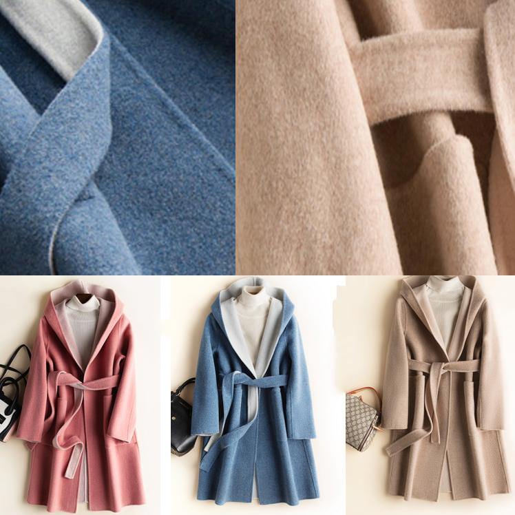 Classy hooded pockets fine fall clothes red oversized outwears - SooLinen