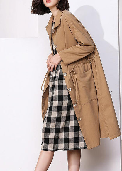 Classy khaki Plus Size clothes For Women Photography drawstring spring coat - SooLinen